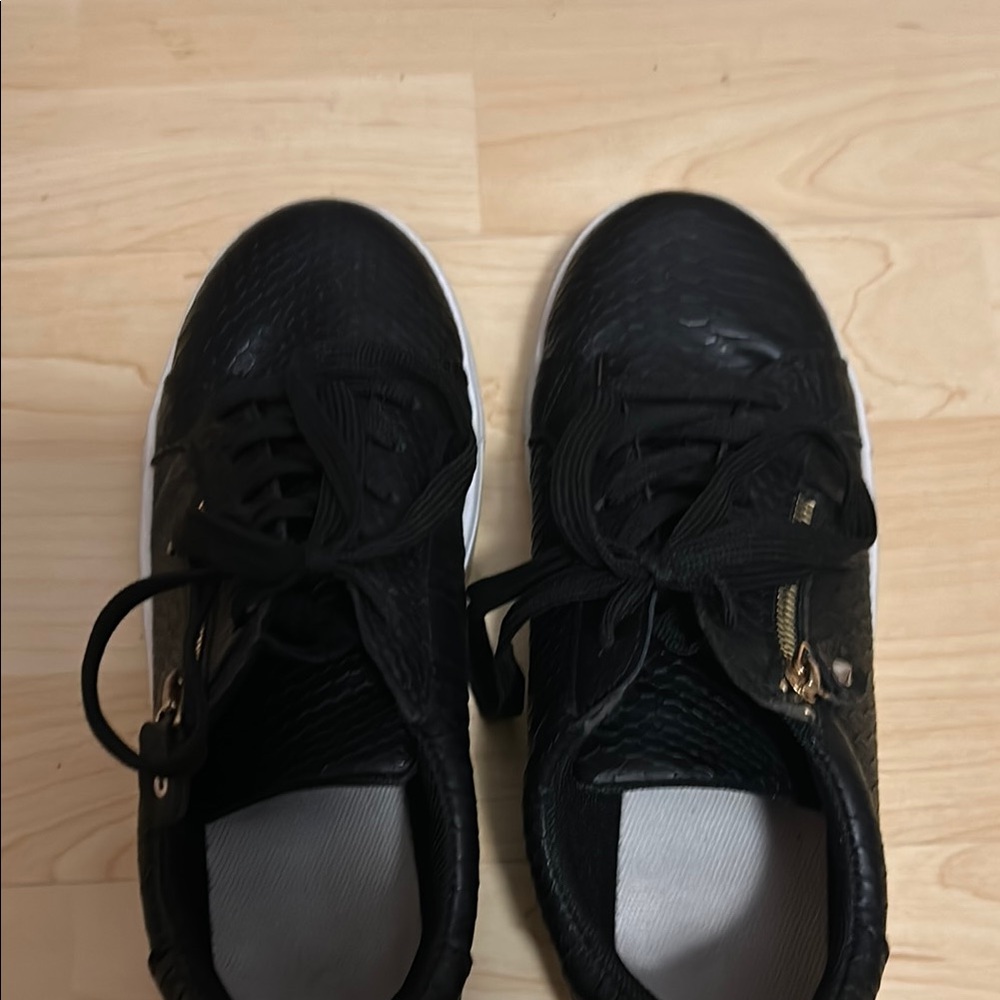 Black Textured Sneakers with White Soles